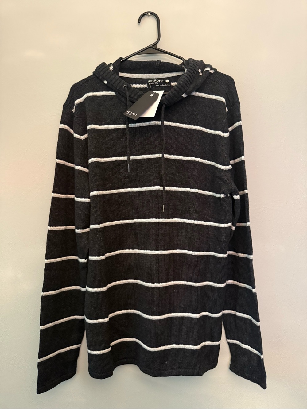 Retrofit Black and White Striped Hooded Pullover